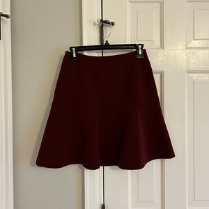 LOFT Maroon Mini A-Like Flare Skirt with Zipper Detail